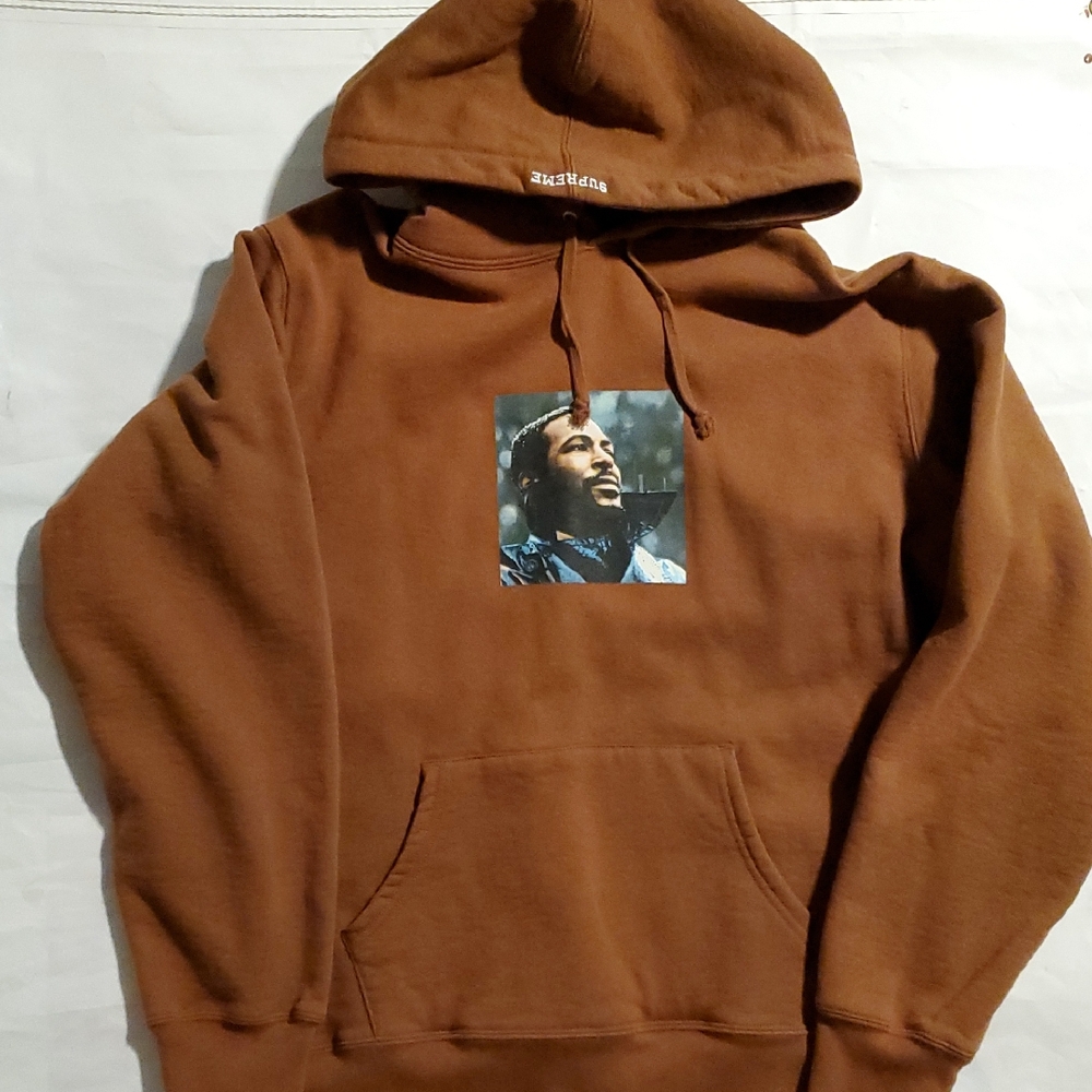Supreme Marvin Gaye Hooded Sweatshirt. Size Large. Color Brown.